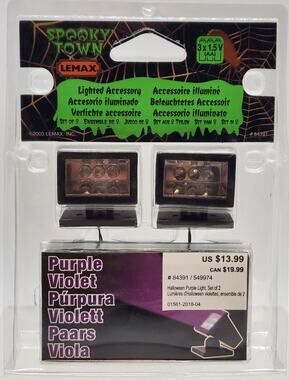 Lemax Spooky Town Collection Halloween Purple Light, Set of 2 #34974 -